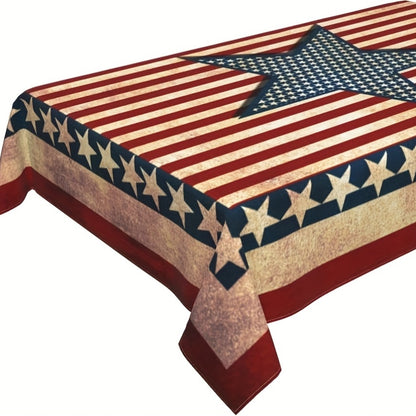 1 Vintage Country Style American Flag Memorial Day Party Rectangular Tablecloth, Suitable For Home, Dining Room, And Kitchen, 51x51/51x70/56x83/56x103 Inches. Father'S Day Gift, Graduation Gift.