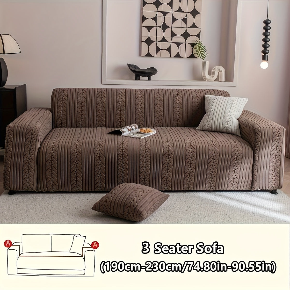 1 Striped Sofa Cover, Washable, Stretchy, Scratch And Slip-Resistant. Fits 1-4 Seaters, White Textured Zigzag Fabric. Great for Decor, Furniture Protection, Classic And Durable Design