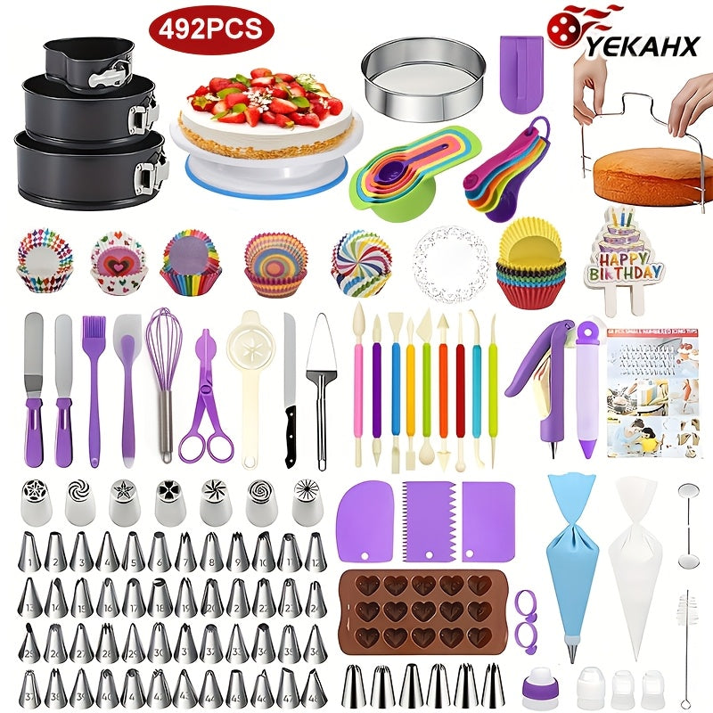 Ultimate 492-pc Cake Decorating Set - Rotating Turntable, Precision Tips, Reusable Piping Bags - Professional Quality For Bakers & Decorators