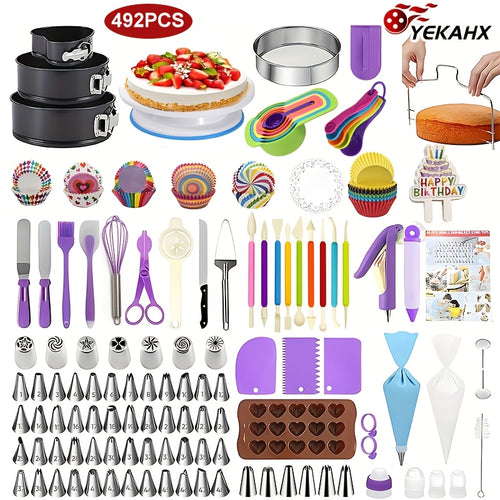 Ultimate 492-pc Cake Decorating Set - Rotating Turntable, Precision Tips, Reusable Piping Bags - Professional Quality For Bakers & Decorators