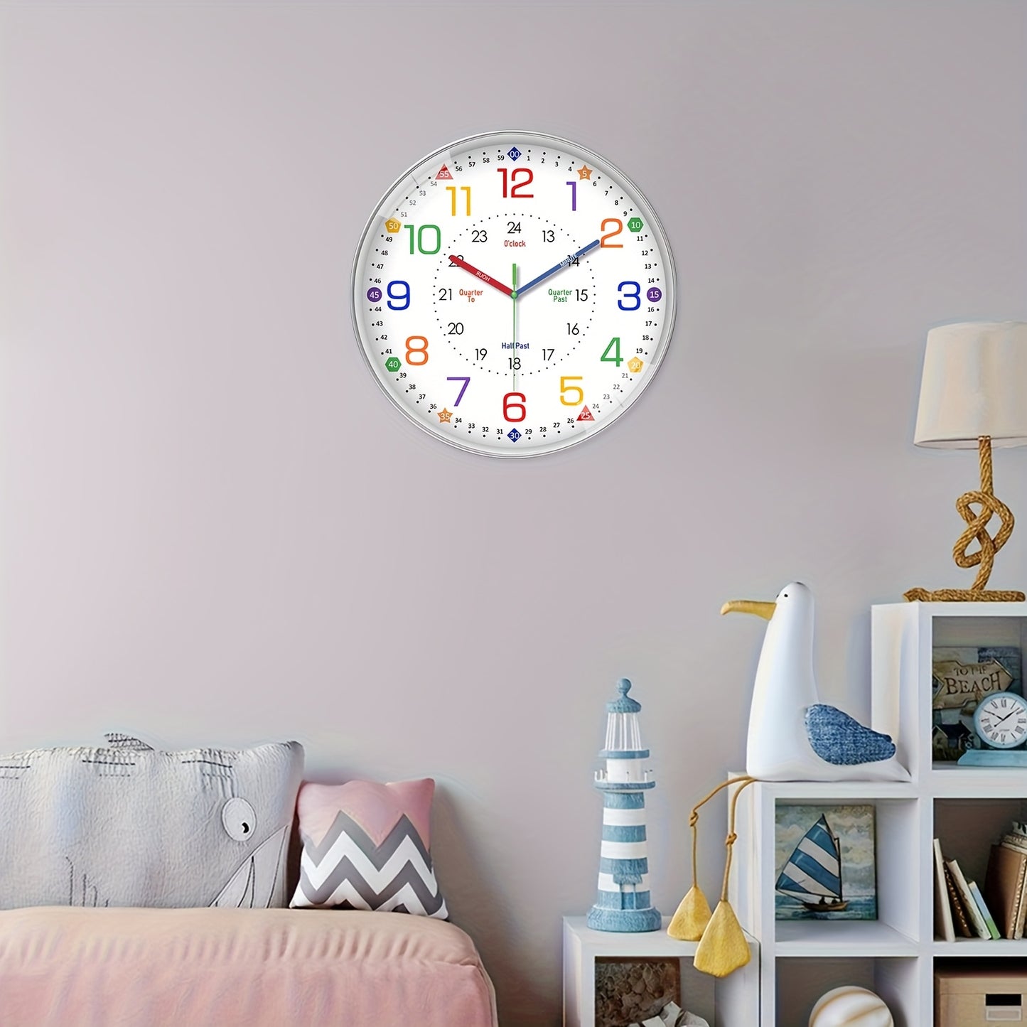 Silent Wall Clock for Classroom & Home | 8/10/12 Inch Color-Coded Educational Teaching Clock, Non-Ticking Japanese Quartz Movement