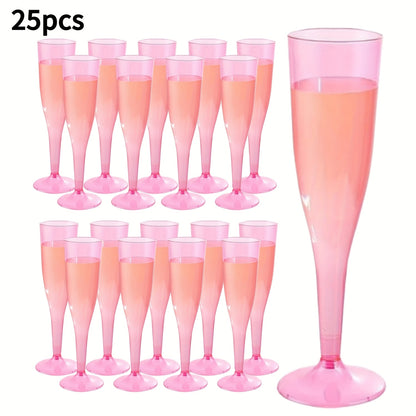 PUREDOVE 25/50pcs of Transparent Pink Plastic Champagne Glasses, Disposable Mimosa Cups, Pink Plastic Wine Glasses, Made from -Grade PS, Free of BPA, Sturdy, And Elegantly Shaped for Weddings, Cocktails, Holidays, And Outdoor Events