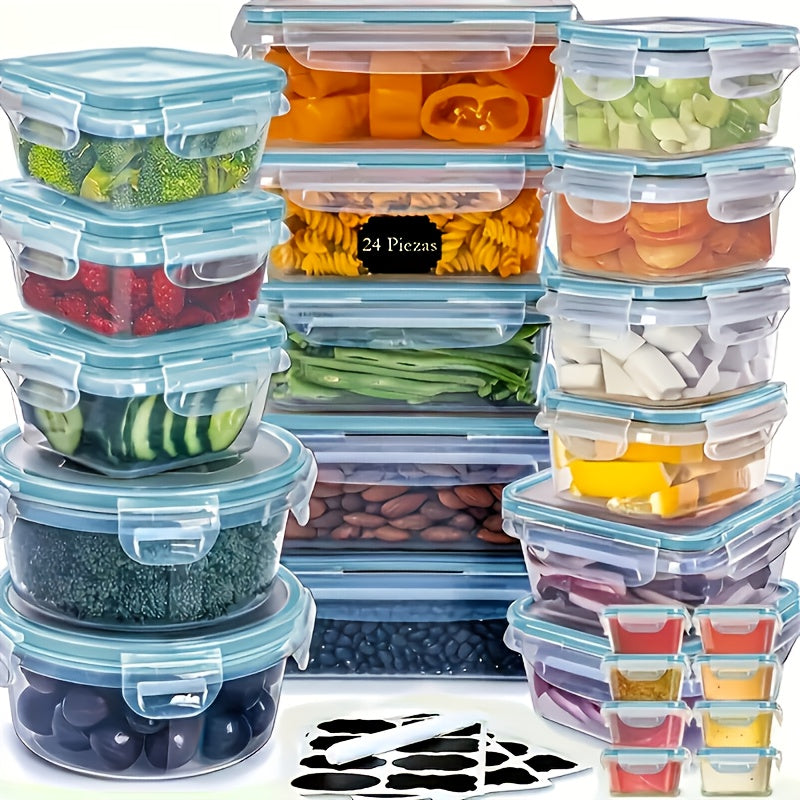 48pcs/set Food Storage Container Set, Crisper, Easy Fix Lids (24 Lids + 24 Containers) - Sealed Plastic Containers For Pantry, Travel, Outdoor Picnics, Kitchen Organization, Includes Labels And Labeling