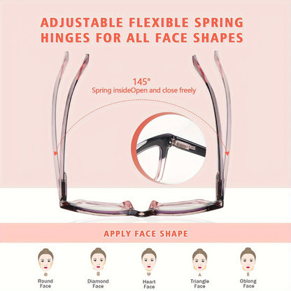 Blue Light Blocking Reading Glasses 3 Pack - Anti Blue Light Computer Readers for Women and Men, Square Spring Hinge Frames with Eyeglass Cloths and Bags, Multiple Magnifications