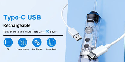 Water Flosser Cordless Oral Irrigator - Rechargeable Electric Dental Cleaner with 6 Interchangeable Nozzles, Adjustable Pressure Control, Plaque & Tartar Removal, USB Powered, Portable for Home & Travel Use