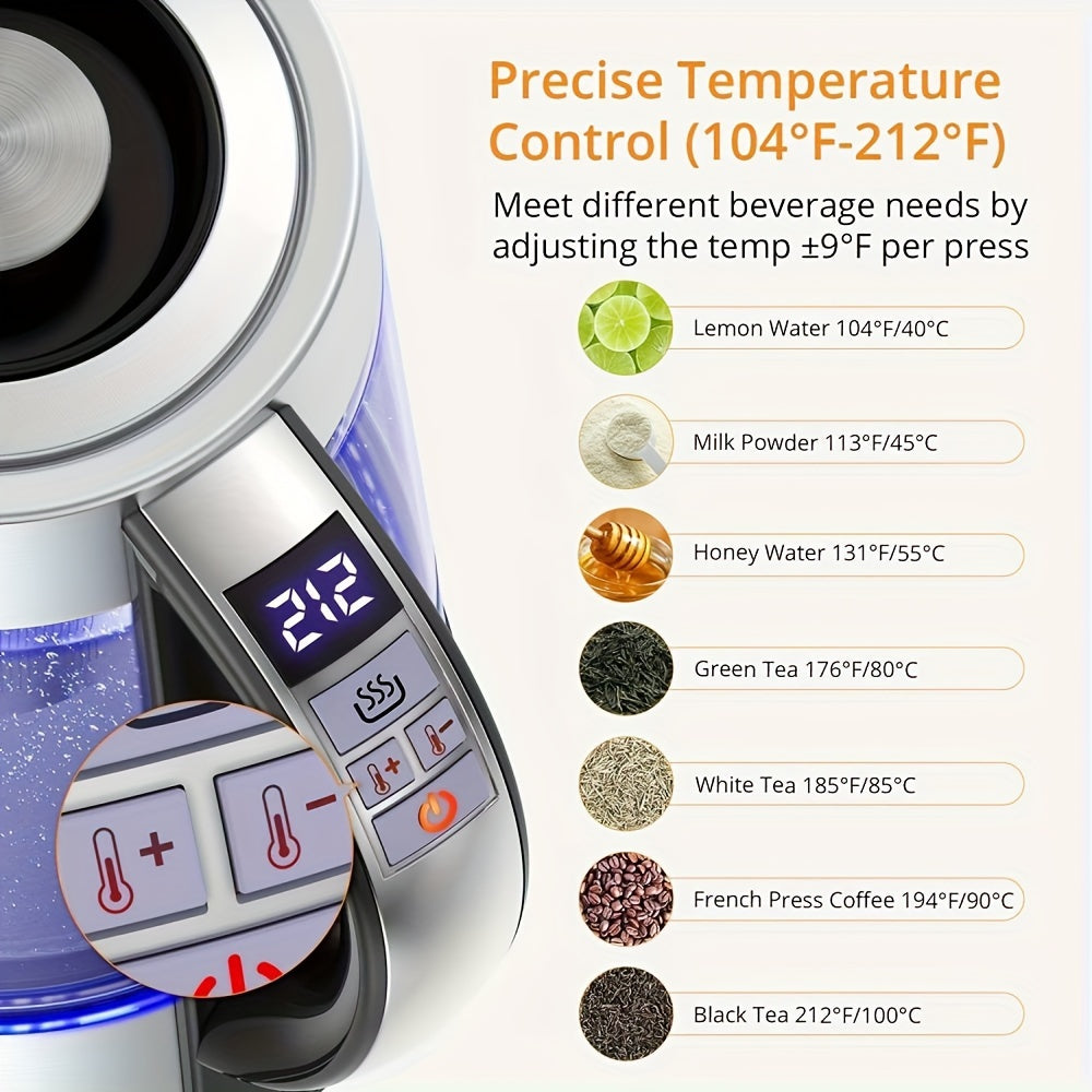 Electric Glass Kettle 1.8L 12 Temperature Controls 24-Hour Keep Warm BPA-Free Borosilicate Glass Stainless Steel Tea Infuser Filter for Coffee Tea Powdered Milk