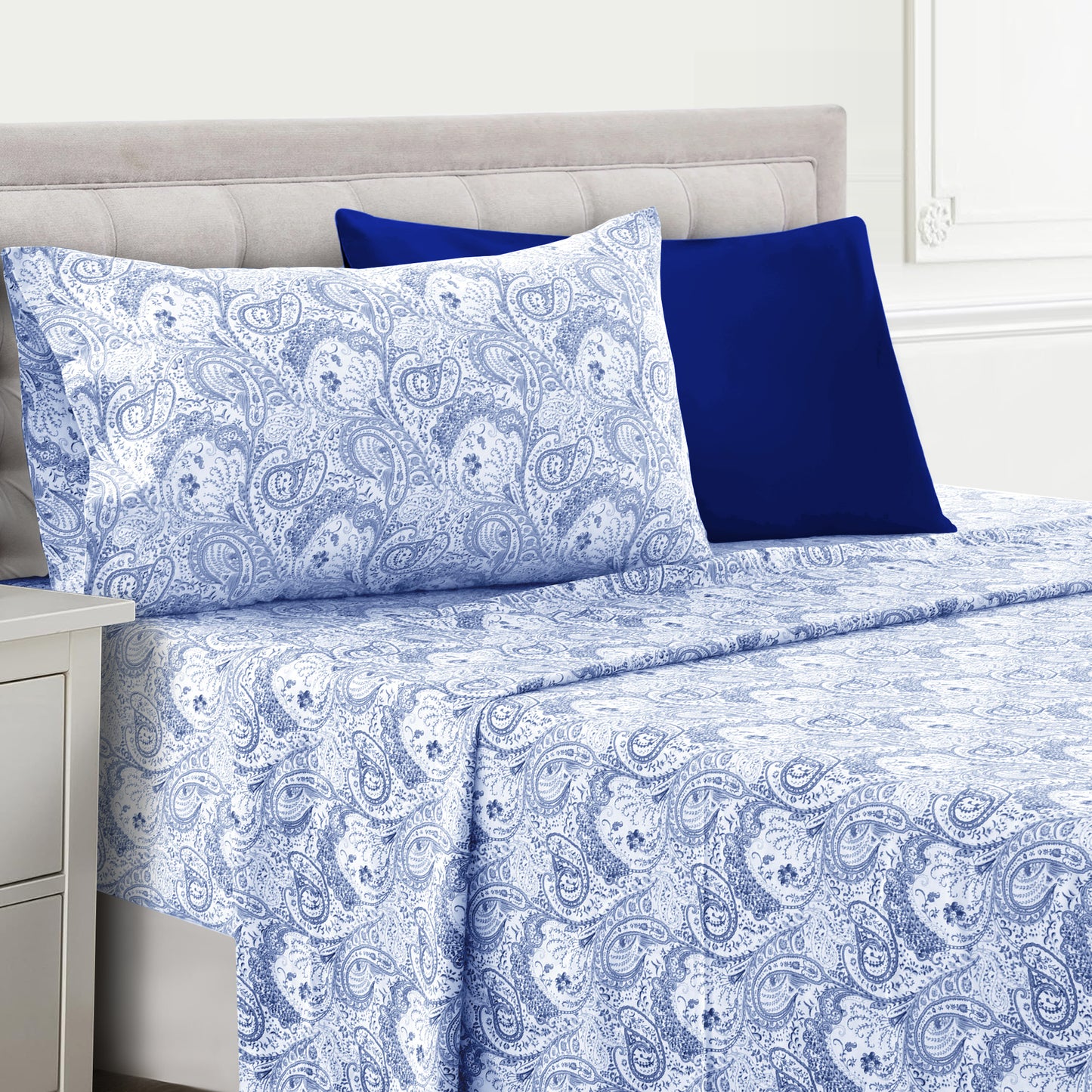 Lux Decor 4/6 Pieces Paisley Bed Sheet, Breathable Hotel Style Sheets, 100% polyester Sheets Deep Pockets, Easy-Fit, Soft & Wrinkle Free Cooling Bed Sheets, 6 Pc includes 4 pillowcases and 4 Pc (Twin & Twin xl) includes 2 pillowcases