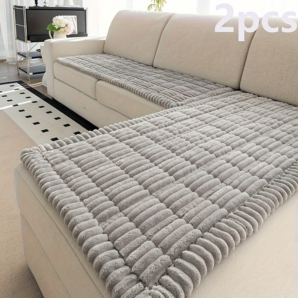 2pcs Modern Style Sofa Covers, Solid Color Jacquard Couch Covers - Soft Thick Plush Fabric, Machine Washable, Pet-Friendly Non-Slip Sofa Cushions Cover, Suitable for 2/3/4 Seats And Sectional Sofas, Ideal for Living Room, Bedroom