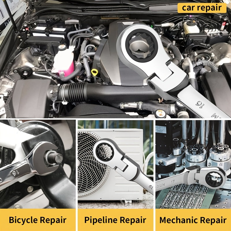 5pcs Flexible Head Ratchet Wrench Set(6-10Mm), Metric Size, Made of Chrome Vanadium Steel, Features a 72-Tooth Ratchet Mechanism for Easy Rotation, Designed with Both Open And Closed Ends, Suitable for Automotive, Bicycle, And Home Repairs