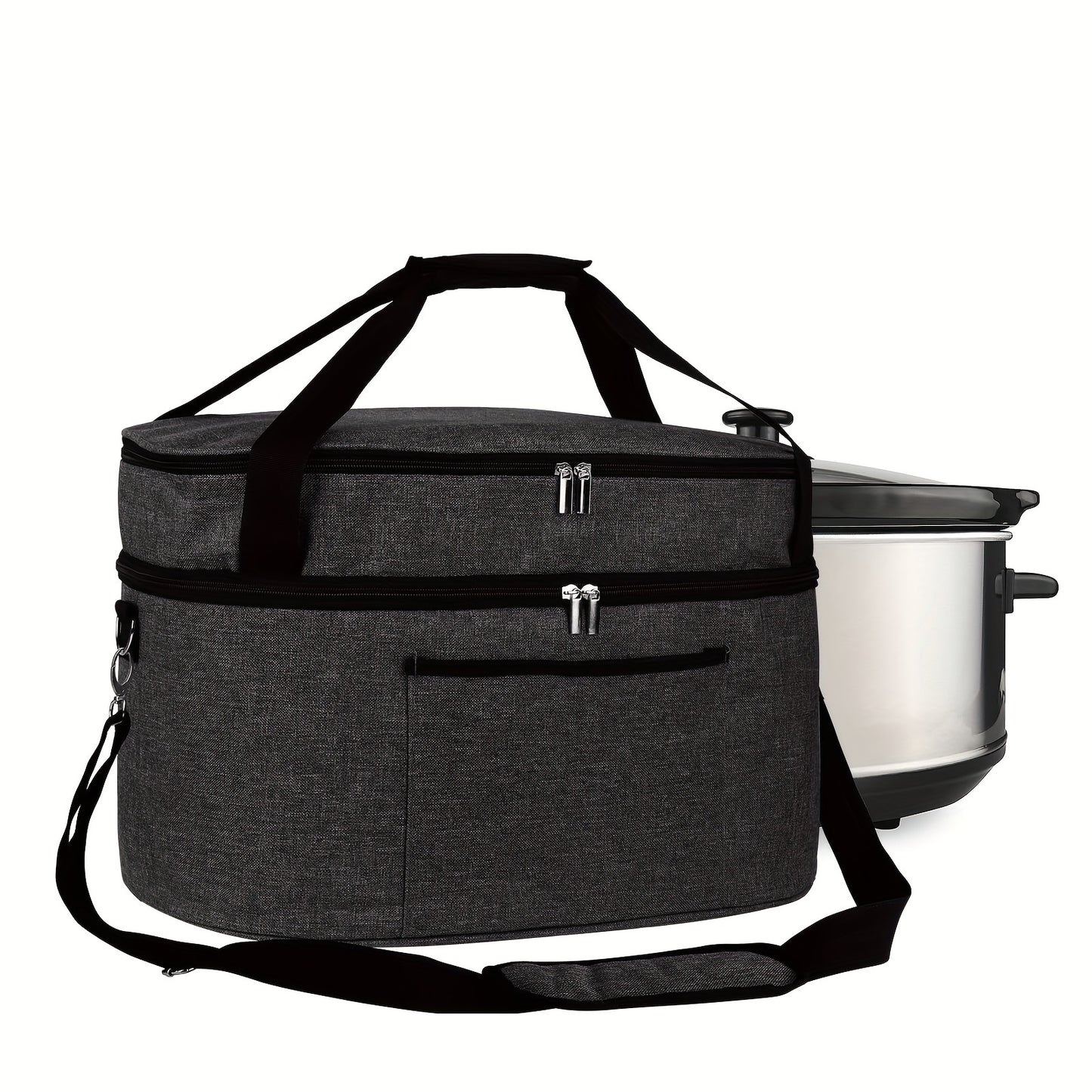 2 Layer Slow Cooker Bag for 6-8 Quart, Travel Reunionc Outdoor, Easy to Transport Insulation Water Proof Easy Cleaning to Carry, Family Gathering Potluck, Gift for Women - Black And Grey