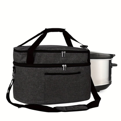 2 Layer Slow Cooker Bag for 6-8 Quart, Travel Reunionc Outdoor, Easy to Transport Insulation Water Proof Easy Cleaning to Carry, Family Gathering Potluck, Gift for Women - Black And Grey
