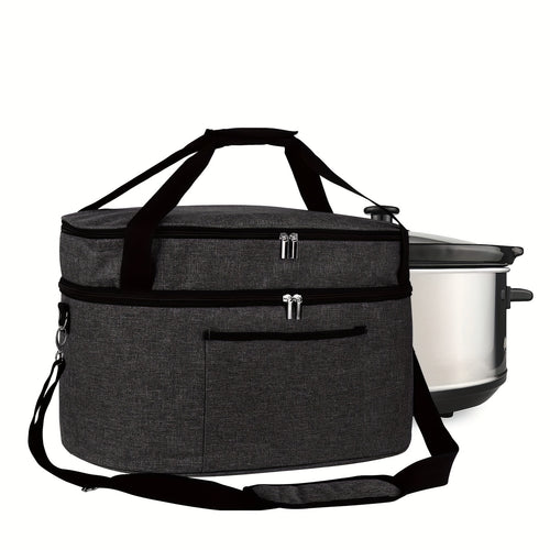 2 Layer Slow Cooker Bag for 6-8 Quart, Travel Reunionc Outdoor, Easy to Transport Insulation Water Proof Easy Cleaning to Carry, Family Gathering Potluck, Gift for Women - Black And Grey