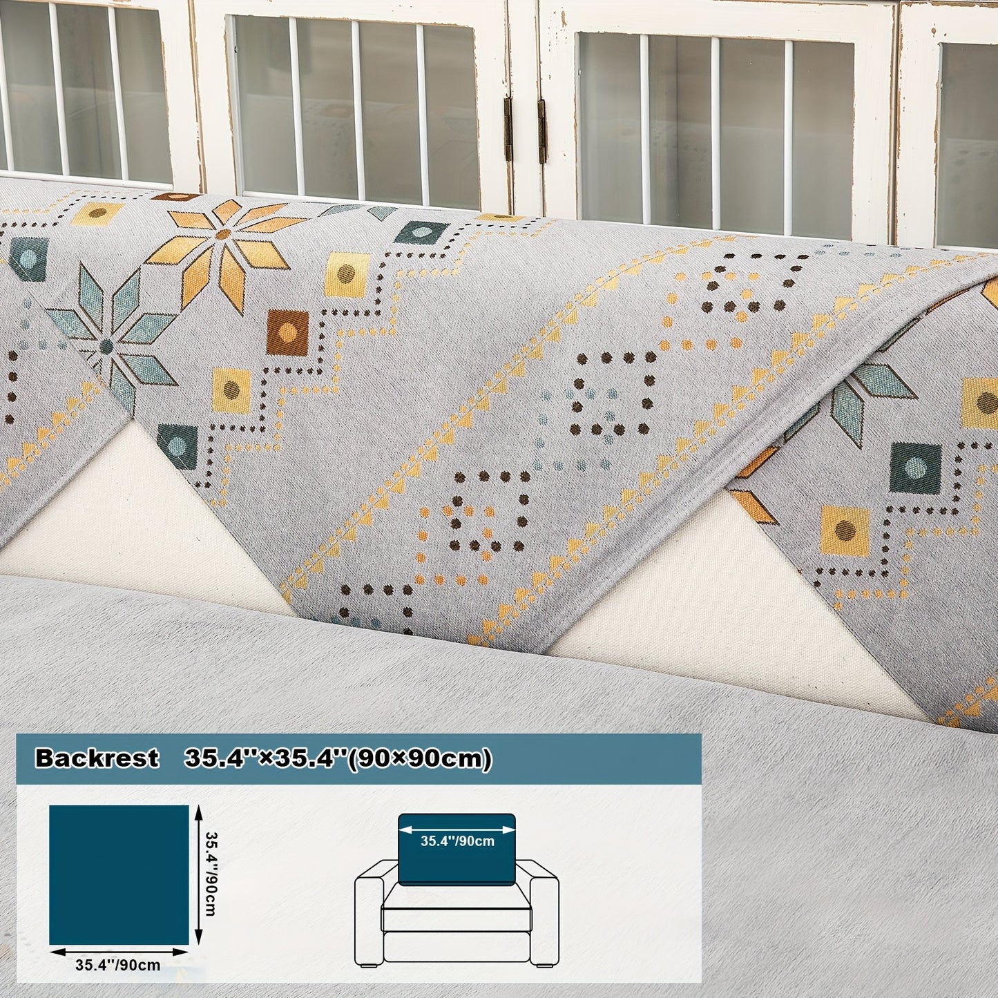 1pc Bohemian Chenille Sofa Cover Suitable for Sofa Sizes (Single to Four-Seater) - Thick Plush Non-Slip Couch Cover with Geometric Embroidery, Chenier Fabric Slipcover Fits for Sectional Sofas, Machine Washable Furniture