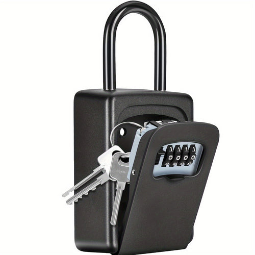 Wall-Mounted Key Lock Box with Resettable Password - Waterproof Outdoor Key Safe Box, Security Lock Box for Home Garage Garden Office Store, Heavy Duty Metal Construction, Black