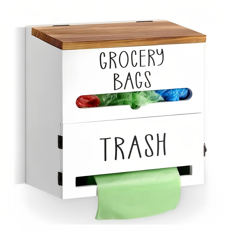 Multifunctional Wooden Trash Bag Dispenser, Easy Install Kitchen Organizer, Multifunctional Hanging Rack, Wooden Trash Bag Roll Holder, Organizing Box for Shopping Bags, Tissues And Necessary, Space Saving Under Sink Organization