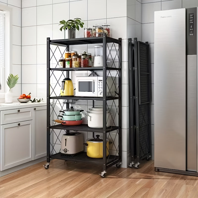 3/4/5 Layer Folding Storage Rack, No Installation, with Wheels, Can Move Freely, Suitable for Living Rooms, Kitchens, Garages, Study Rooms, Basement Storage Rooms, Practical Shelves, Multi-Tier Office Storage Rack Standing Shelf, Standing Shelf