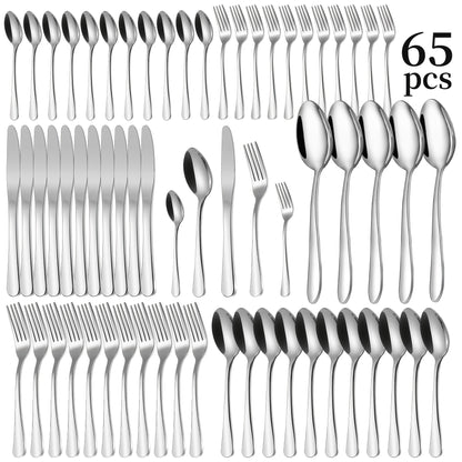 60/65/84pcs Golden Cutlery Set, Service for 12, for Family Gatherings, Camping And BBQ, Knife Fork Spoon Set, Kitchen Decor And Additions, Kitchen Storage & Organization, Kitchen Utensils