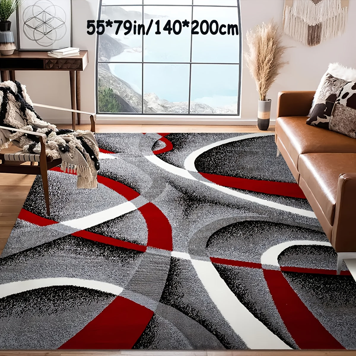 1pc Christmas Decor Area Mat, Abstract Geometric, Non-Slip, Machine Washable, for Living Room, Sofa, Coffee Table, Bedside, Dining Table, Kitchen, Game Room, Indoor, Outdoor, Garden