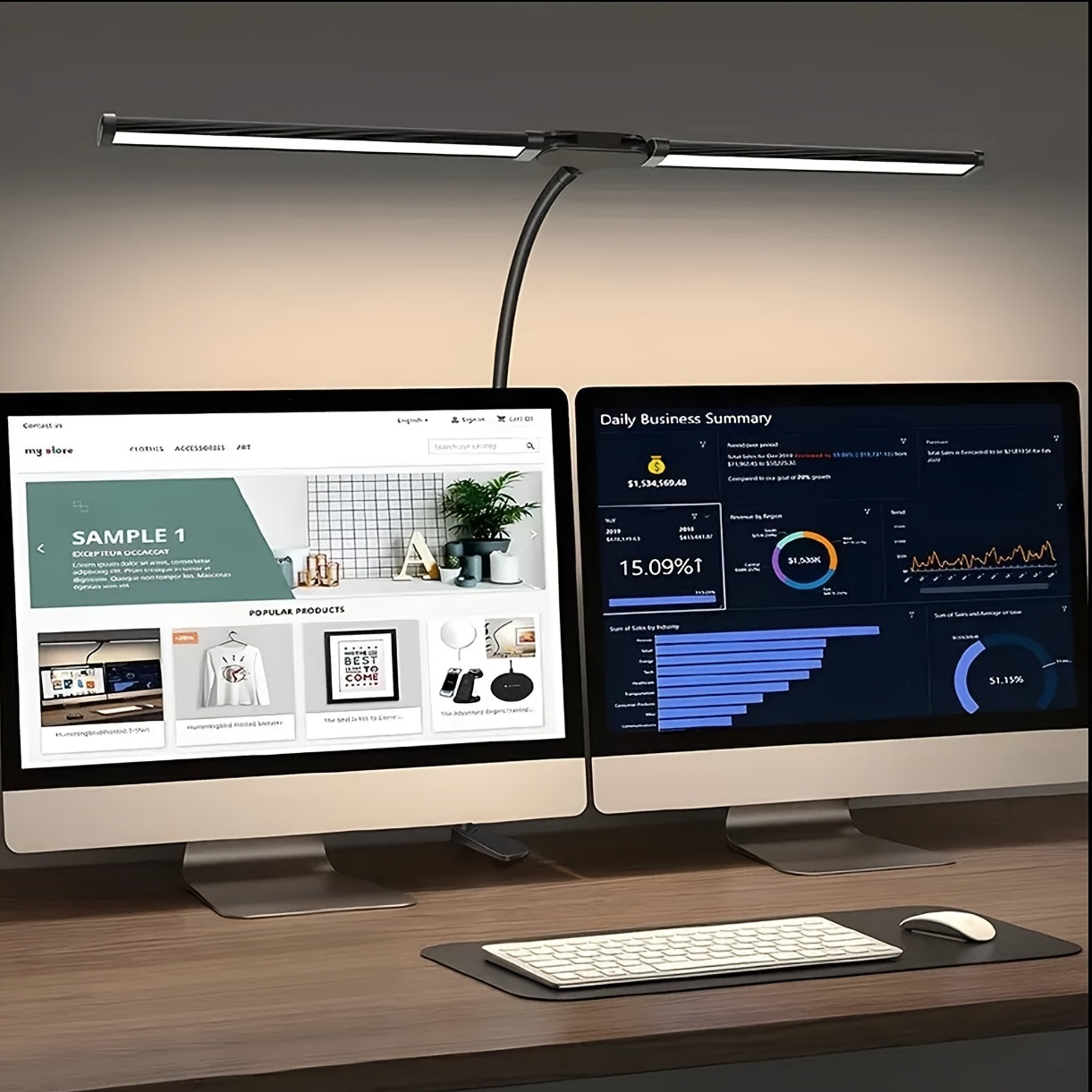 Dual-Head Touch LED Desk Lamp, 3 Color Modes & 10 Dimmable Brightness, Flexible Gooseneck Eye-Caring Soft Light with Base & Clip, Multi-Angle Adjustable, 13W USB Powered, Perfect for Home, Office, Study, PC Screen & Gaming Lighting