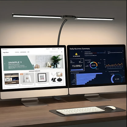 Dual-Head Touch LED Desk Lamp, 3 Color Modes & 10 Dimmable Brightness, Flexible Gooseneck Eye-Caring Soft Light with Base & Clip, Multi-Angle Adjustable, 13W USB Powered, Perfect for Home, Office, Study, PC Screen & Gaming Lighting