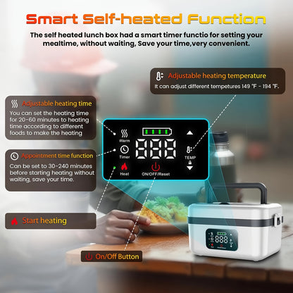 Wireless Insulated Lunch Box - Built-In 8000Mah Battery, 60W Heating Lunch Box 33.81oz Stainless Steel Portable Food Heater, Can Be Used As A Power Bank to Charge Mobile Phones, Suitable for Travel, Cars, Truck Drivers, Office Workers Lunch Box