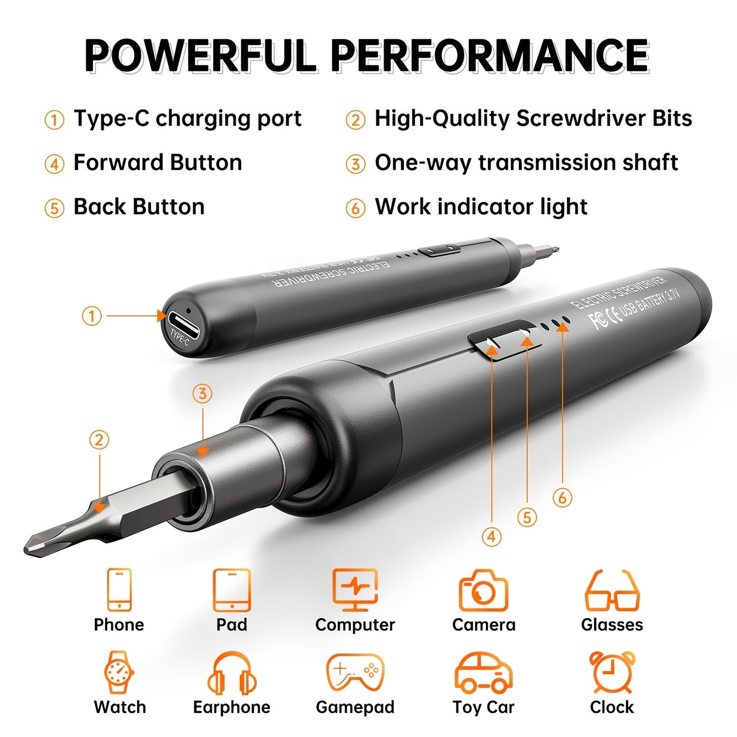 48 in 1 Cordless Electric Screwdriver Set, with 38 Magnetic Precision Bits, USB Rechargeable Lithium Battery, Precision Repair Tool Set for Phones, Laptops, Cameras, Watches, Computers