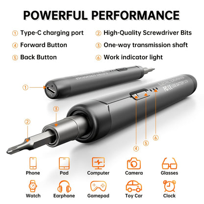 48 in 1 Cordless Electric Screwdriver Set, with 38 Magnetic Precision Bits, USB Rechargeable Lithium Battery, Precision Repair Tool Set for Phones, Laptops, Cameras, Watches, Computers