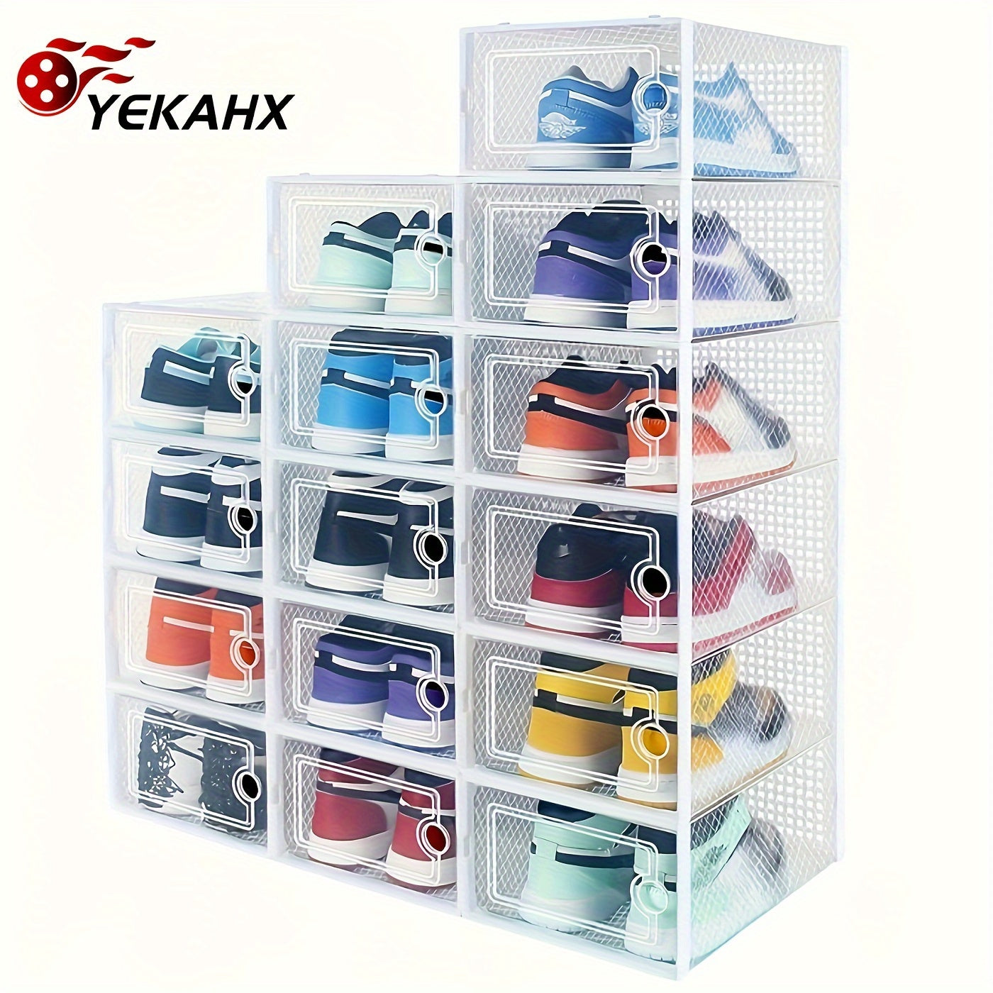 12/15 Pack Shoe Storage Organizer Boxes, Clear Shoe Boxes Stackable, Shoe Organizer for Closet, Shoe Storage Boxes for Entryway, White