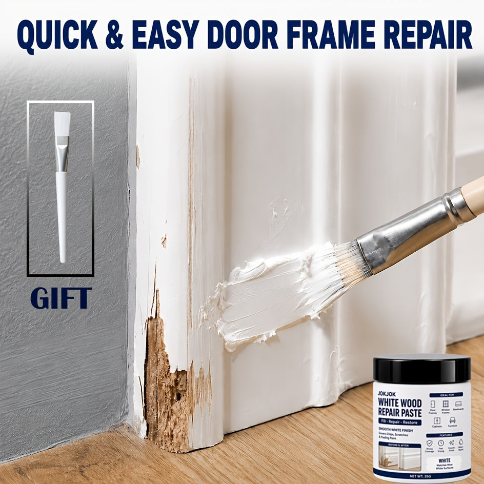WHITE TRIM REPAIR PASTE - White Wood Repair Filler for Door Frames, Window Frames, Baseboards And Cabinets - Covers Scratches, Chips And Peeling Paint with Smooth White End - Fast Drying Water-Based Formula for Furniture Touch-Up
