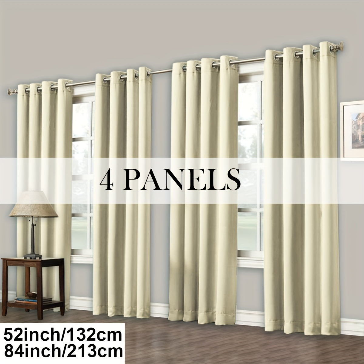 4 Panels Blackout Curtains Grommet Room Darkening Sun Blocked Curtains for Living Room, Bedroom, Set of 4 Panels