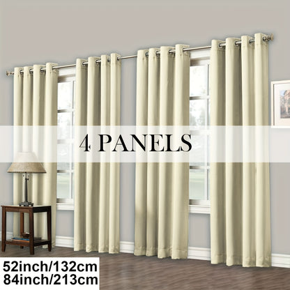 4 Panels Blackout Curtains Grommet Room Darkening Sun Blocked Curtains for Living Room, Bedroom, Set of 4 Panels