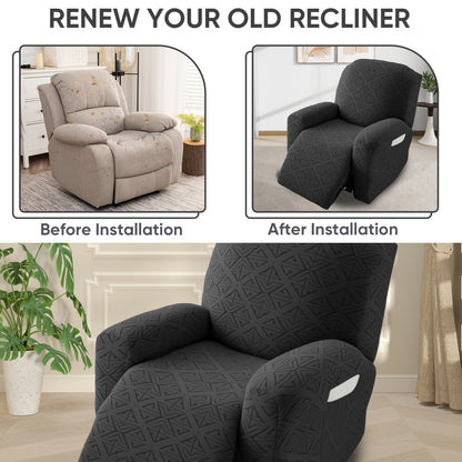 4pcs Stretch Recliner Slipcovers Recliner Chair Covers Lazy Boy Recliner Covers Non-Slip Reclining Furniture Protector Sofa Couch Cover with Elastic Bottom, Home Decor