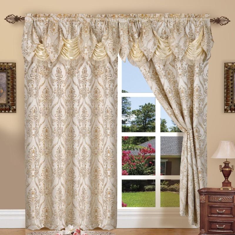 Elegant Comfort Luxury 2pc Fancy Penelope Jacquard Design Room Darkening 54 x 84 inch Rod Pocket Curtain Panel Set With Attached Waterfall Valance Machine Washable for Living Room, Bedroom, Study, Home Office, Curtains for Living Room, Bedroom Elegance, C