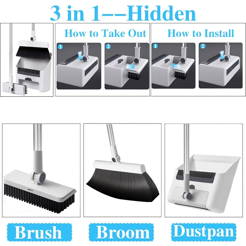 3pcs Three-in-one Broom Dustpan Set Combination Of Household Broom Wiper Non-stick Hair Sweeper God Of Garbage Broom