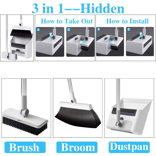 3pcs Three-in-one Broom Dustpan Set Combination Of Household Broom Wiper Non-stick Hair Sweeper God Of Garbage Broom