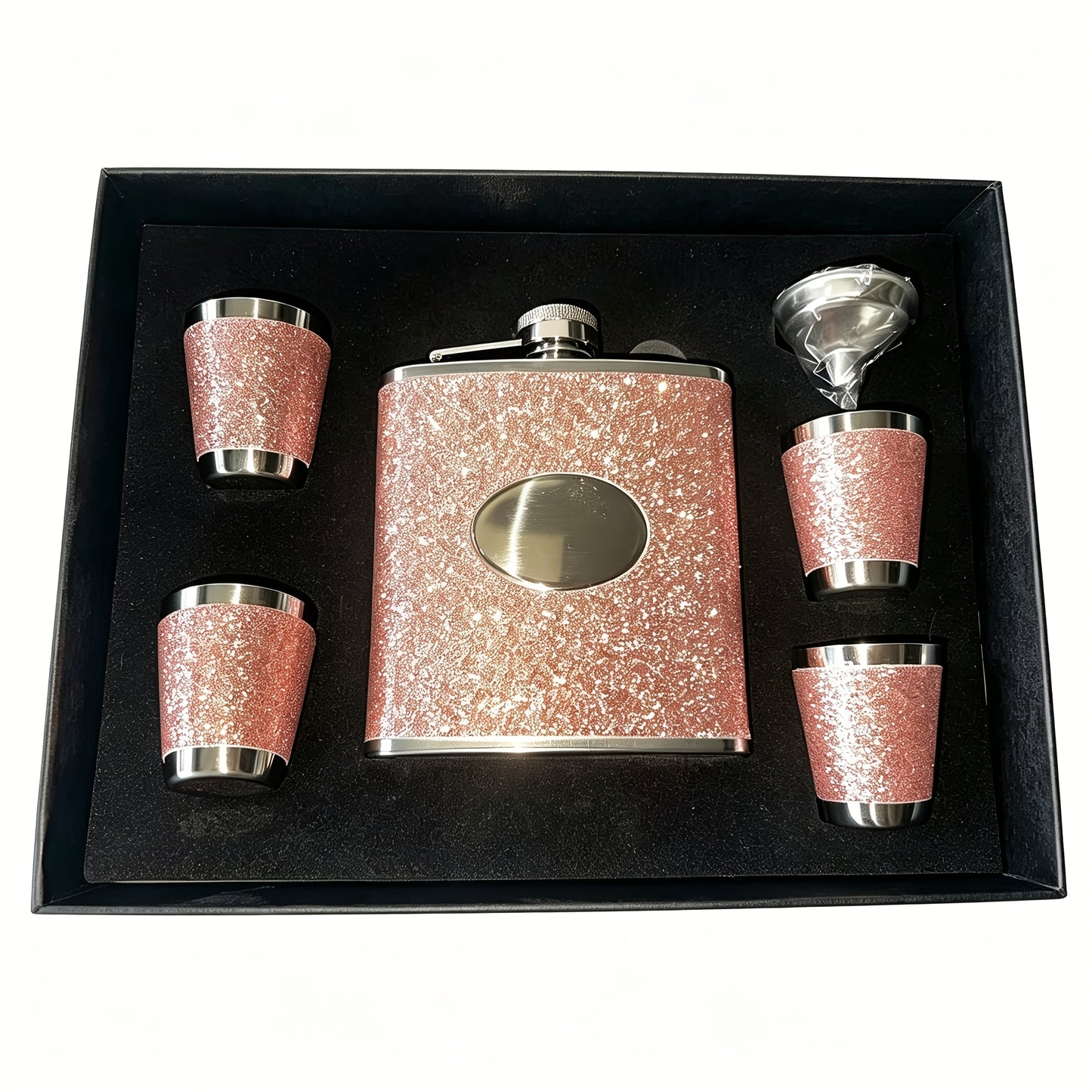 6oz Pink Flask, Leather Bottle Set with 4 Cups and 1 Filter, Stainless Steel Whiskey Bottle Gift Set for Women, Home Kitchen Bar Tools, Gift Box, Holiday Gift, Christmas, Valentine's Day, Girlfriend, Mom, Present