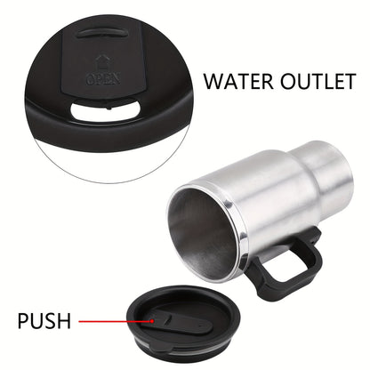 Car Electric Kettle 12V 60W 450ml Stainless Steel Keep Warm 65C Portable Heating Thermos Cup for Trucks Sedans Travel Tea Coffee Gift for Drivers Men Fathers
