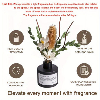 KBHOMFRA Real Flower Reed Diffuser 3.38 Oz(100ml) Jasmine Tea Home Fragrance Scent Essential Oil Diffuser With Sticks Aroma Home Christmas Decor For Air Fresheners Bathroom