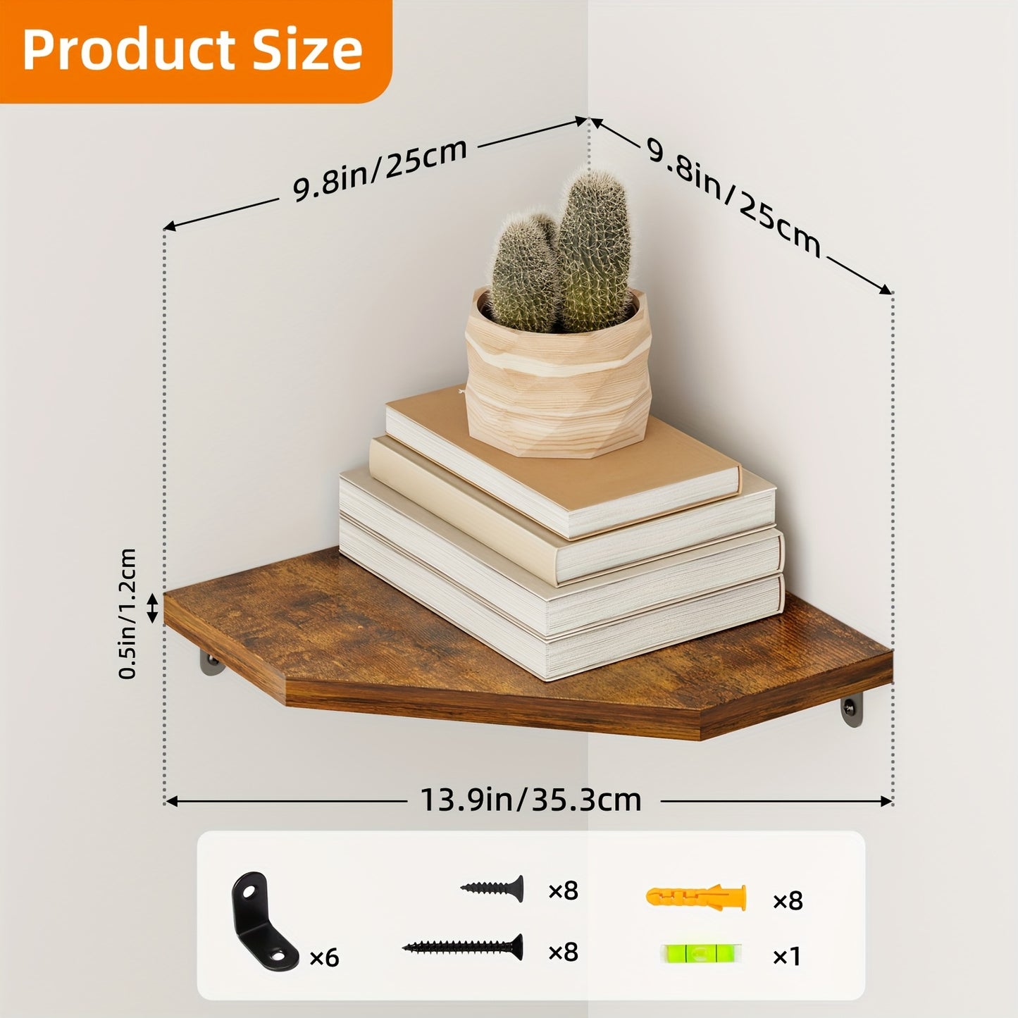 TOMNK Wall & Corner Storage Rack, 5-Sided Floating Wall Mounted Shelf, Modern Display Unit for Indoor Decoration, Fit for Bathroom, Kitchen, Bedroom, Living Room And Office (2/4/6pcs, Brown/Black/White)