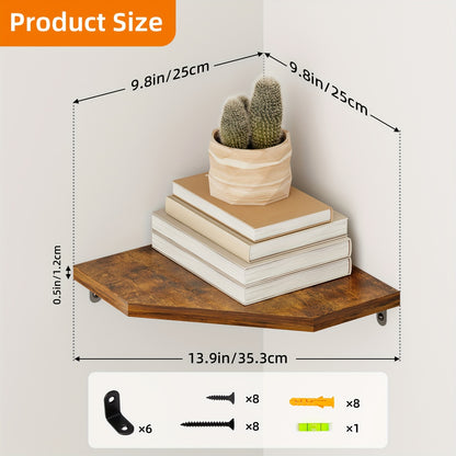 TOMNK Wall & Corner Storage Rack, 5-Sided Floating Wall Mounted Shelf, Modern Display Unit for Indoor Decoration, Fit for Bathroom, Kitchen, Bedroom, Living Room And Office (2/4/6pcs, Brown/Black/White)