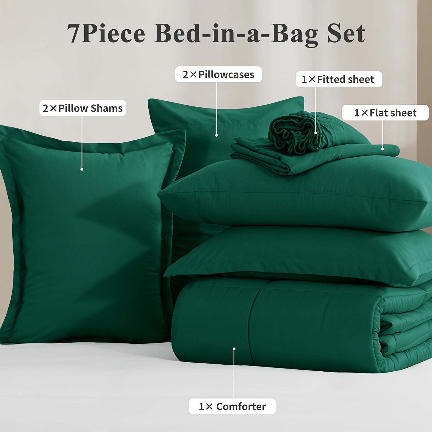 7pcs Comforter Set-Luxury Soft Fluffy Bedding With 1 Comforter, 1 Fitted Sheet, 1 Flat Sheet, And 4 Pillowcases & Pillow Cover-All Season Quilte Set Queen, Hypoallergenic, Breathable, Easy Care, Valentine'S Day Bed In A Bag, Gifts For Her