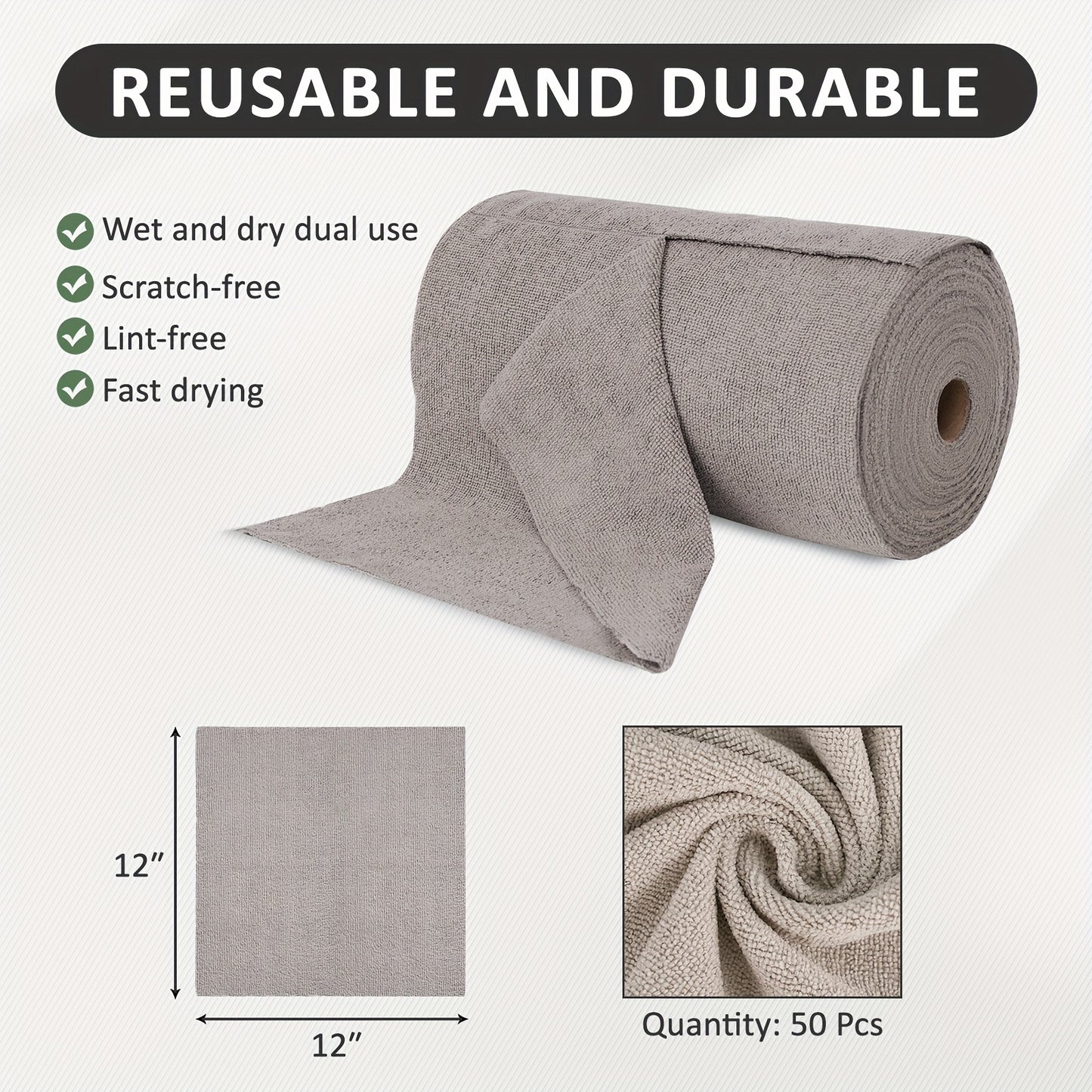 Reusable Microfiber Cleaning Cloths, Paper Towel Washable Tear Away Cleaning Towels Roll, 12x12 Absorbent Rags, Drying Dishcloths for Kitchen, House, and Car
