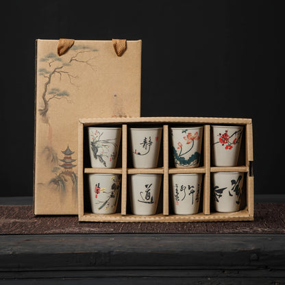 8pcs Chinese Ceramic Tea Cups, Porcelain Cup & Saucer Combo For Tea Lovers, Wedding Favors & Cultural Gifts