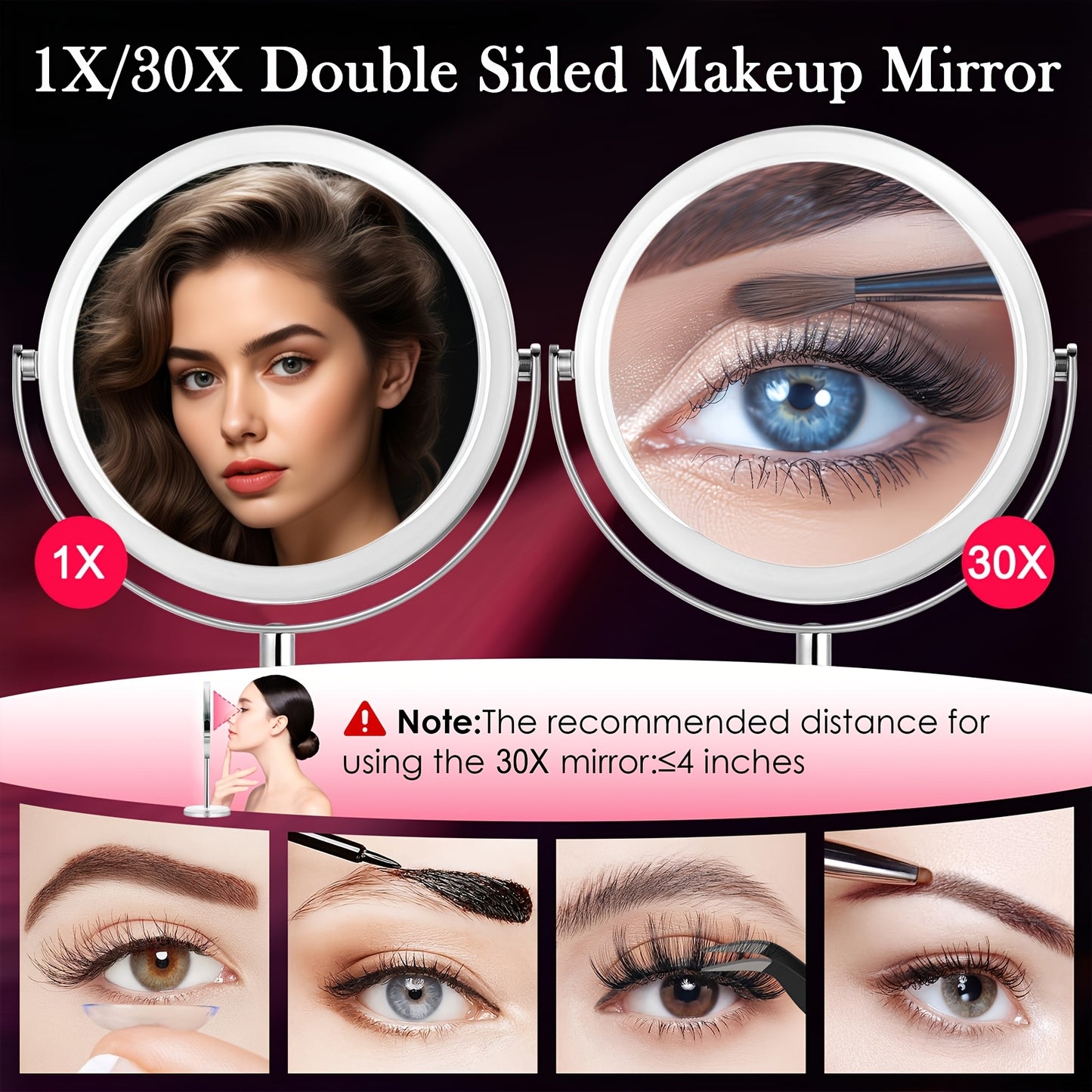 Upgraded 30X Vanity Makeup Mirror With Stand, Double Sided 1X/30X Magnifying Mirror With Detachable Design, 360° Rotation, Portable For Travel & Home Use, Ideal Gift For Women, Birthday Gift, Mothers Day Gifts For Mom