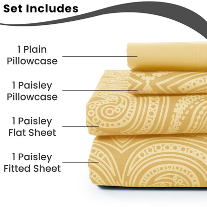6/4 Piece Paisley Bed Sheet Set – Soft Brushed 100% polyester Wrinkle Free Sheets, Deep Pocket Fitted Sheet, Luxurious Printed Bed Sheets, All-Season Comfort