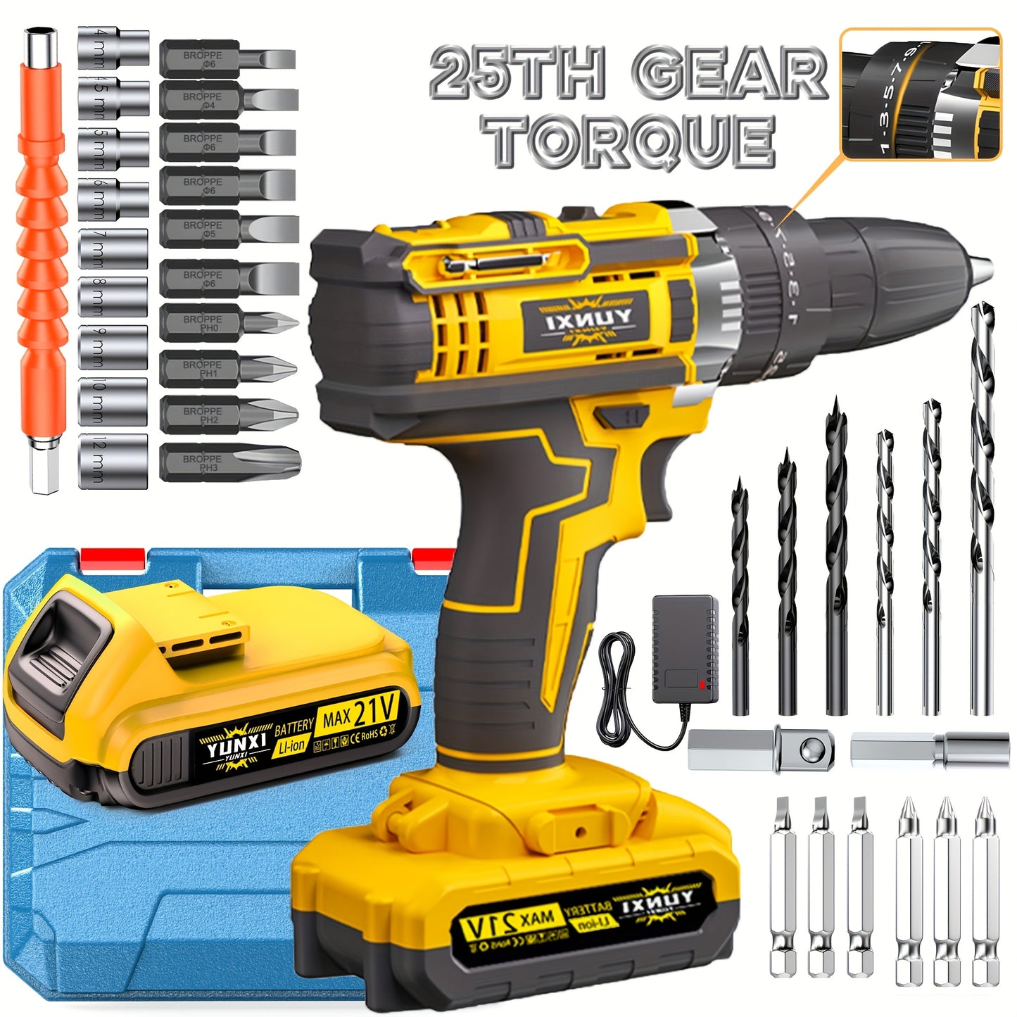 21V Cordless Impact Drill Set, Wireless Drill Set, Household Power Tool Set, with Battery And Quick Charger, Battery Powered, Multifunctional Tool, Tool Set, Men's Tool - Perfect for DIY And Family Projects, A Gift for Boyfriends And Fathers.