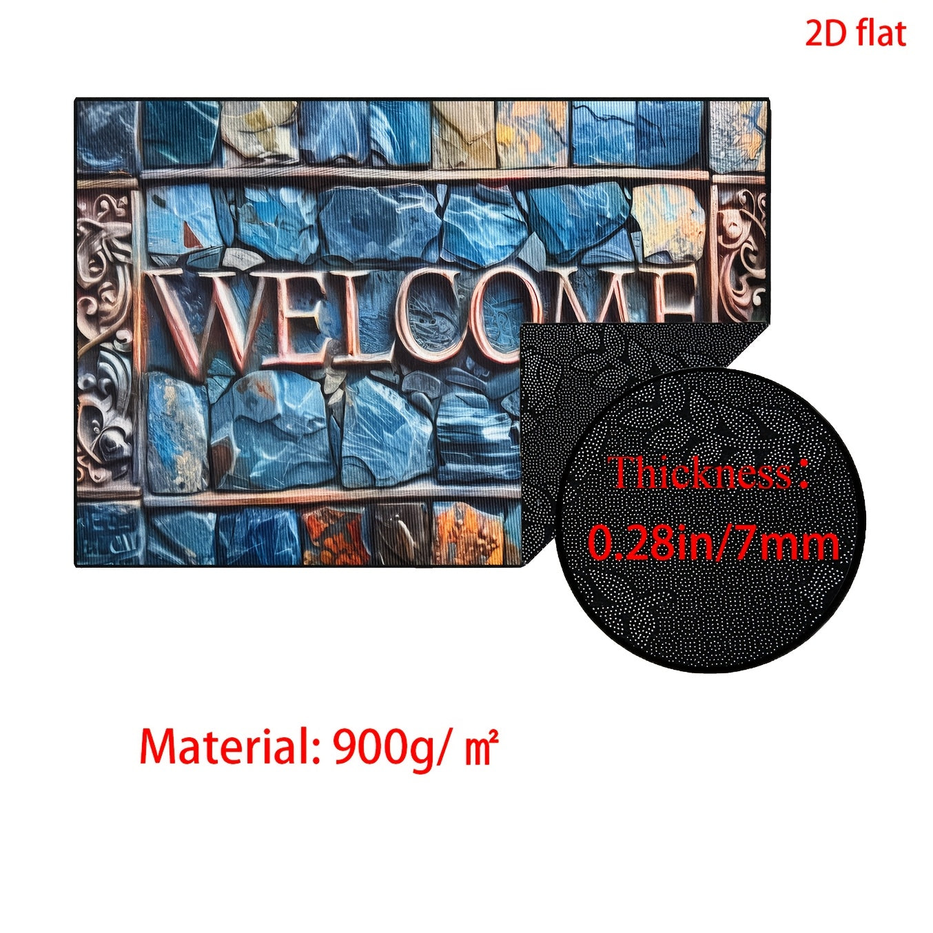 2D Retro Blue Welcome Doormat Stone Pattern Entrance Carpet Non-Slip Floor Mats Indoor Home Decor