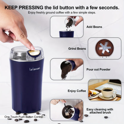 Coffee Grinder, 200W Powerful Electric Coffee Grinder, Quiet Spice Grinder, Fresh Grinding for Coffee Beans, Spices, Nuts, Grain, Peanut, One Touch Coffee Mill with Large Capacity 80g/3oz to 12 Cups, 304 Stainless Steel Blade Grinding Mill with Brus