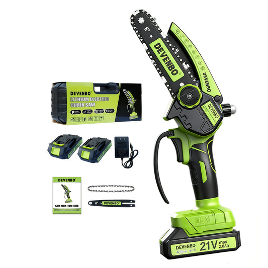 Cordless Mini Chainsaw 6 Inch – Handheld Lightweight Portable Electric Chainsaw with Safety Equipment, for Yard Gardening, Tree Pruning, Home Woodworking & Outdoor Survival, Thoughtful Gift for Men (1 or 2 Batteries)
