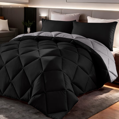 Comforter Set 2-3 Piece Rhombus Grid Luxury - Soft Lightweight Breathable Oversized Bedding Set with Pillowcases, All Season Twin Queen King, 24 Colors Available